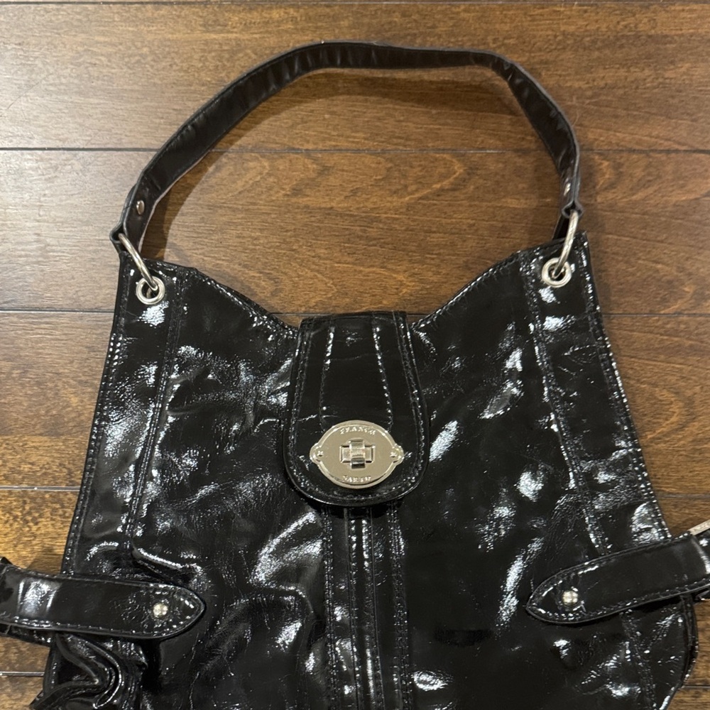 Franco Sarto Shiny Black Shoulder Bag
